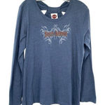 Harley Davidson Y2K Womens Blue Long Sleeve Shirt Tattoo Fairy Moto Biker Photo 0