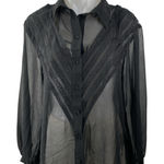 Topshop Black Sheer V-shaped Lace Panel Mesh Long Sleeve Button Up Shirt Top 6 Photo 0
