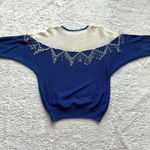 Vintage P. A. International Pearl Rhinestone Beaded Sweater L Christmas Angora Blue Size L Photo 6