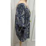 One World One‎ World Blue & Neon Yellow Blouse Pleated Tassel Tie Boho Hippie Photo 2