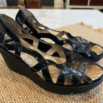 Fly London Black Patent Leather Wedge Sandals Cutout Strappy Women Size 8 Photo 0