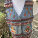 Vintage Bobbie Brooks Fall Embroidered Denim Vest Size Medium Blue Photo 0