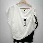 Katherine Barclay  Blouse Women XL NWT White Black Satin Cinch Career Business Photo 0