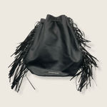Victoria's Secret Black Fringe Vegan Large Cinch Knapsack Bag Backpack Photo 4