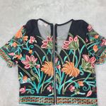 L'ATISTE Black Mesh Blouse with Multicolor Floral Design Photo 9