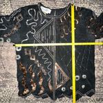 Argenti Vintage Women’s M Black Silk Multi Color Beaded Sequin Party Evening Top Size M Photo 6