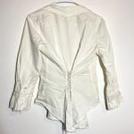 Scully Button Up Shirt Bell Sleeve Lace Trim Collarless Cinch Back White Medium Photo 4