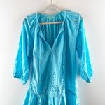 Melissa Odobash Ashley Cotton Swim Cover Up Mini Kaftan Dress Turquoise Medium Blue Photo 4