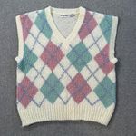 Vintage Carriage Court Pastel Argyle Sweater Vest Pink Green White Size Small Photo 0
