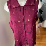 Classic Elements NWOT Vintage  Burgundy Embroidered Floral Beaded Sleeveless Cardigan Vest, size S Photo 0
