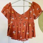 American Vintage LA Hearts Coral Pink Spring Floral Boho off the Shoulder Crop Top Blouse Size L Photo 0