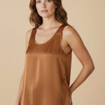 MELLODAY  Women's Brown‎ Satin Tank Top Size L Sleeveless Scoop Neck Photo 0