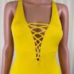 MICHAEL Michael Kors Lace Up Cross Back One Piece Swimsuit Size 6 Yellow Photo 4
