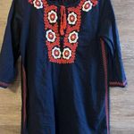 J.Crew  Navy Blue & Red Embroidered Floral Beach Tunic Dress Coverup Sz M Photo 0