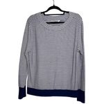 Athleta Studio White & Navy Blue Striped Boatneck Plush Sweater Photo 0