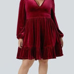 Halara Women's  Wine Red Velvet Long Sleeve Holiday Party Dress SZ 3X NWT -V Neck Photo 0