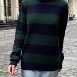 Brandy Melville  Rugby Striped Green Blue Crewneck Sweater Holiday  preppy Cotton Photo 0