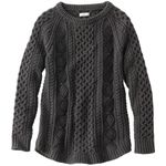LL Bean Gray Fisherman Cable Tunic Cotton Pullover Crew Neck Sweater LARGE Photo 2