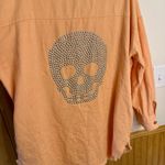 Fantastic Fawn Peach Frayed Hem Button Down Shirt Jacket Oversized Large Photo 4