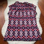 ⭐️ Navy & Pink Abstract Paisley Print Boho Festival Short Sleeve Top Size undefined Photo 6