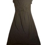 EUC POLECI BLACK CAPPED SLEEVE LG DRESS. Slinky form fitting ruching Photo 0