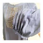 Chico's Chico’s Silky Sequin V-Neck Beaded Blouse Navy Bronze Size 1/Medium Elegant Photo 8