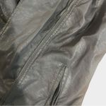 Gray Faux Leather Jacket with Knit Sleeves and Removable Hood Size M Photo 2