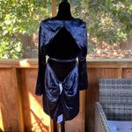 ASOS  DESIGN Cowl Neck Mini Dress With Drape Skirt Blue Satin Size 14. NEW Photo 6