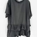 ZARA Dark Grey Ruffle Poplin Pullover Tunic Mini Dress Women's Size Small Photo 0