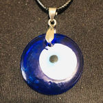 Evil Eye Glass Pendant Necklace Blue White Handmade NWOT Photo 1