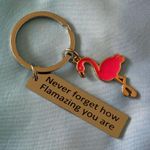 New Charming Flamingo Keychain with Inspirational Tag. Pink Photo 0
