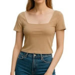 Aritzia Babaton Original Contour NWT Squareneck T-shirt in Soft Tan Size M Photo 0