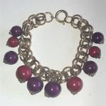 Vintage Germany Gold Tone Purple & Red Dangling Beaded Retro Boho Bracelet Photo 1