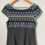 Free People  Wool Knit Fair Isle Sweater Dress Teal Blue Charcoal Gray Size Large Photo 5
