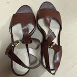Studio Paolo Women's Brown Leather Wedge Heel Sandals SZ 10 Photo 3