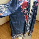 Ursime Floral Velour Blue Kimono Womens 3XL Open Topper Velvet Boho Whimsical Size 3X Photo 4