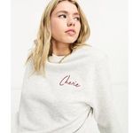 French Connection Sweatshirt Women's M Gray CHERIE Red Embroidered Crew Neck Photo 0