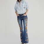 Floral Embroidered Wide Leg Jeans sz small Blue Photo 9