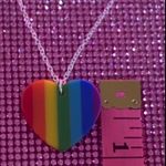 Pride Rainbow Heart Necklace LGBT Candy Stripe Gay Lipstick Lesbian Femme Egirl Silver Photo 4