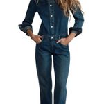 ZARA - NWOT Straight Long Sleeve Denim Jumpsuit Sz S Photo 2