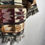 Southwest Fringe Blanket Coat Cardigan Womens Boho Open Sweater Aztec Print L Brown Size L Photo 3