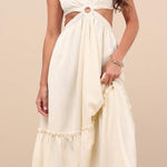 Lulus NWT  Island Vacay Cream Tie-Back Maxi Dress Resortwear Vacay Cut Out Sz M Photo 0
