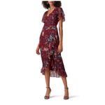 VONE Mireya Floral Ruffle Faux Wrap Midi Dress Red Size 2 Photo 10