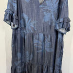 Chico’s BRUSHED PETALS CHAMBRAY BLUE MIDI SHIRT DRESS v neck collared ruffle sle Size XL Photo 0