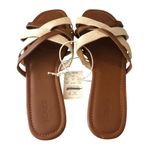 J Crew Factory Mixed Crisscross Slide Sandals Canvas Faux Leather Beige Brown 11 Photo 2