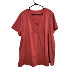 Woman Within  Short Sleeve Blouse Coral Eyelet Henley Tee Size 26/28 2XL 3XL Photo 1