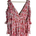 Mac Duggal Ieena for Pink Floral Chiffon Cold Shoulder Tiered Long Sleeve Gown 2 Photo 9