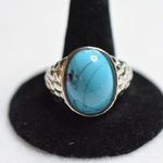 Source Unknown Western Oval Faux Turquoise Engraved Silver Tone Size 13 Statement Everyday Ring Photo 0