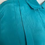 Vintage 1980s Blouse Pleats‎ Front Teal Long Sleeve Notations Women Office Retro Green Size 6 Photo 11