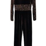 Vintage! Velvet Brown Sheer Zebra Stripe Print Bandeau Long Sleeves Jumpsuit Photo 0